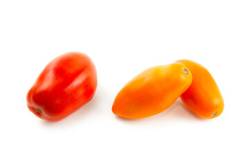 Assort of different shape and color of tomatoes isolated on white background with clipping path. .