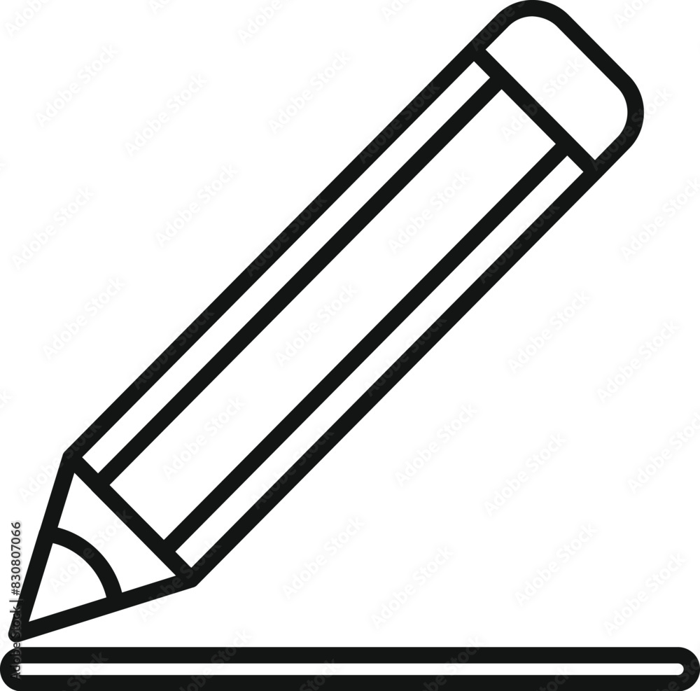 Sticker Black and white line art vector illustration of a classic pencil icon, perfect for educational themes