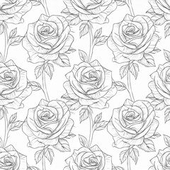 線画の薔薇の柄