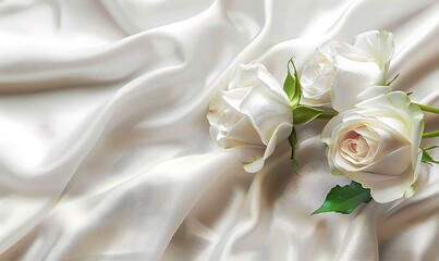 Obraz premium a bouquet sweet white roses petal on soft white silk fabric