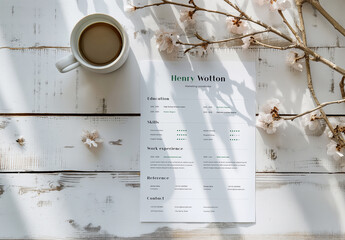 A4 mockup With Cup of Coffee and Generative ai