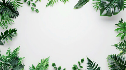 Tropical leaves on white background, top view, graphic poster PPT background