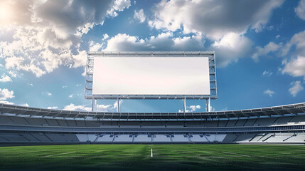 Blank Billboard in Sports Stadium against Cloudy Blue Sky. 