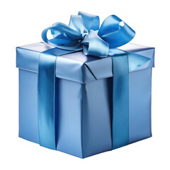 Blue gift box with ribbon isolated on transparent background
