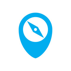 Logo Nautical. Símbolo búsqueda. Silueta de brújula simple en indicador de posición