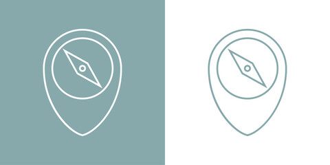 Logo Nautical. S&iacute;mbolo b&uacute;squeda. Silueta de br&uacute;jula simple con l&iacute;neas en indicador de posici&oacute;n