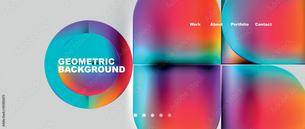 Poster bright colorful squares with round elements minimal geometric background. vector illustration for wa