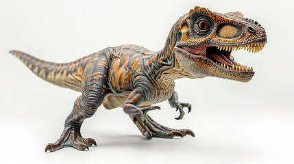Obraz premium Toy Dinosaur Roaring on White Background
