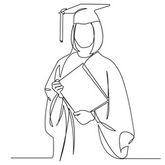 continuous single drawn one line girl student drawn by hand picture silhouette. Line art. graduate student graduate
