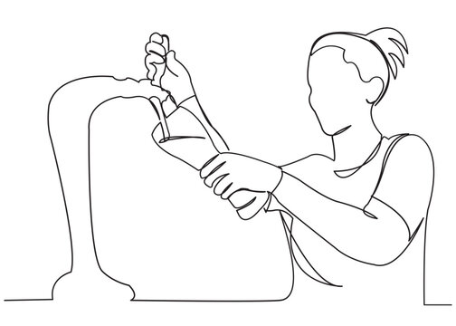 bartender pouring beer from tap, line art clip art preview