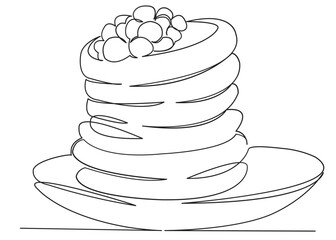 one continuous drawn line of pancakes on plates syrup-drawn hand-drawn picture silhouette. Line art. carnival, pancakes