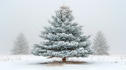 Fototapeta premium Snow Covered Pine Tree in Field
