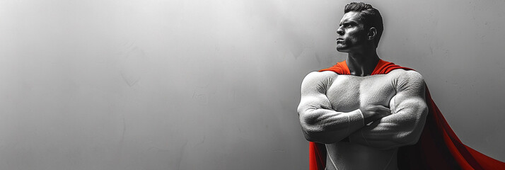 Man in Red Cape Crosses Arms