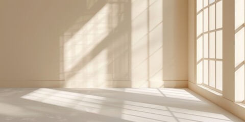 Fototapeta premium Light beige background with beautiful window shadow, minimalistic abstract design, perfect for product presentation, highquality image, serene and stylish