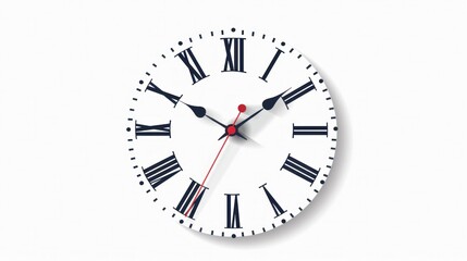 Elegant White Clock with Roman Numerals, Timepiece for Travel, Business, Fashion, and Beauty Concept