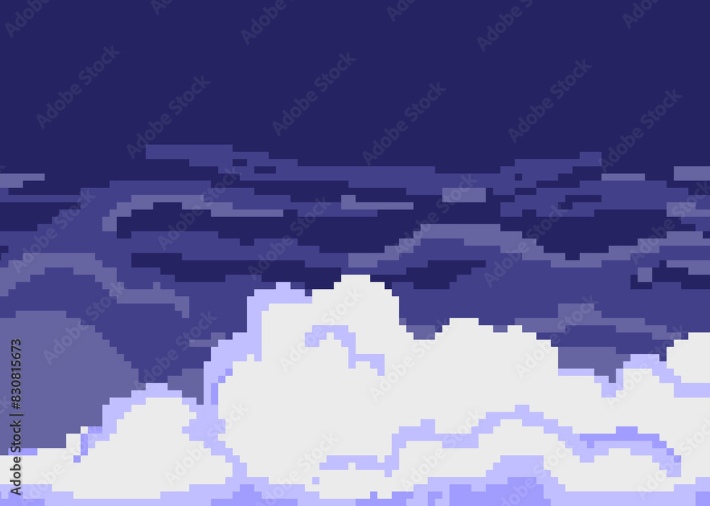 Poster cloud in the sky with pixel art style vector background