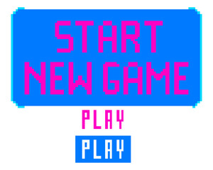 Play a game, start a new game, play, pixel art, 8 bit. Development of games, mobile applications. Vector illustration