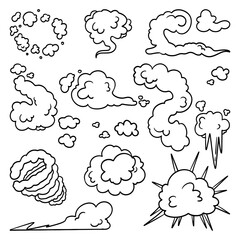 Comic smoke. Smoke puffs, energy explosion effect and cartoon blast vector illustration set