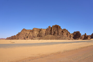 Fototapeta na wymiar Mountains, An erosion formation in the desert near Elephant Rock, near Al-Ula, Saudi Arabia