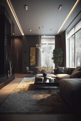 Fototapeta premium Traditional interior of living room in dark colors in modern house.