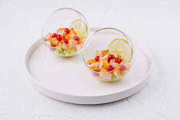 Fresh citrus shrimp ceviche in glass bowls