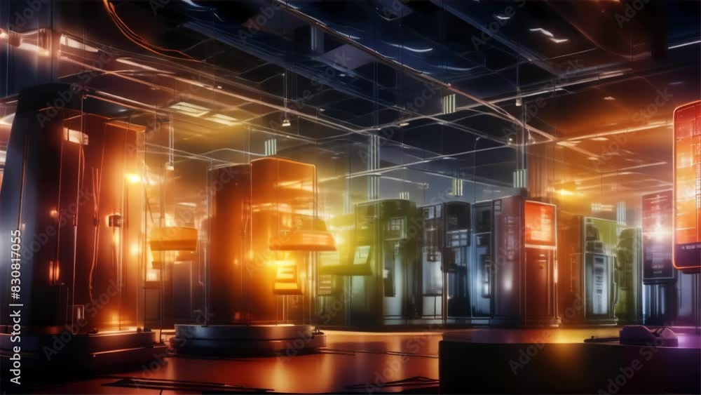 Poster a futuristic data center with glowing servers, symbolizing advanced technology and digital infrastru