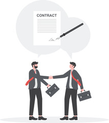 Two businessmen shaking hand and agree to sign contract after successful business discussion. Business agreement concept.

