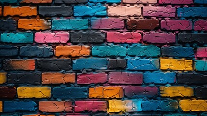 Fototapeta premium Vibrant Brick Wall With Multiple Colors