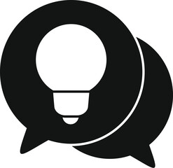 Vector illustration of a black and white minimalistic idea speech bubble icon with a lightbulb concept. Representing innovation. Creativity. And communication. Perfect for graphic design