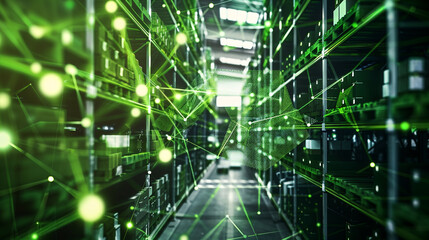 Fototapeta premium Abstract logistics technology environment revitalized with spring green connections,