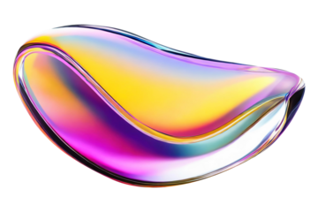 Abstract liquid glass shape with colorful reflections. Ribbon of curved water with glossy color wavy fluid motion. Chromatic dispersion flying and thin film spectral effect.