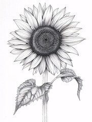 Sunflower Sketch hand-painted line art Vintage decorative bouquet illustration