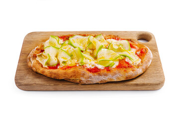 Fresh homemade zucchini pizza on wooden board
