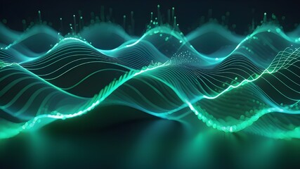 Sound wave pattern element with green and blue digital curves.