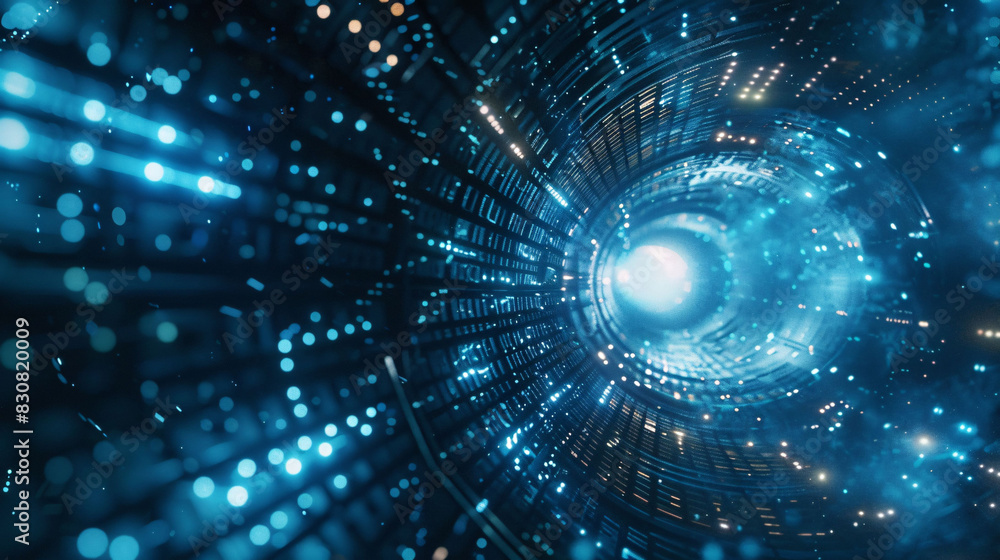 Poster particle flow tunnel space vortex, internet science and technology creative background