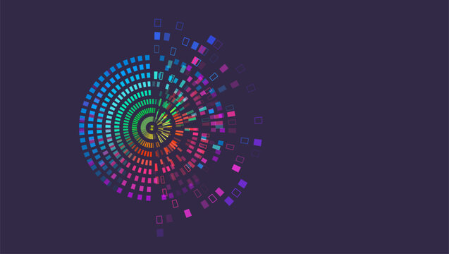 Vector illustration, information flow on a dark background. Artificial intelligence, machine learning. Visualization of sorting a large amount of data. The process of analyzing information.