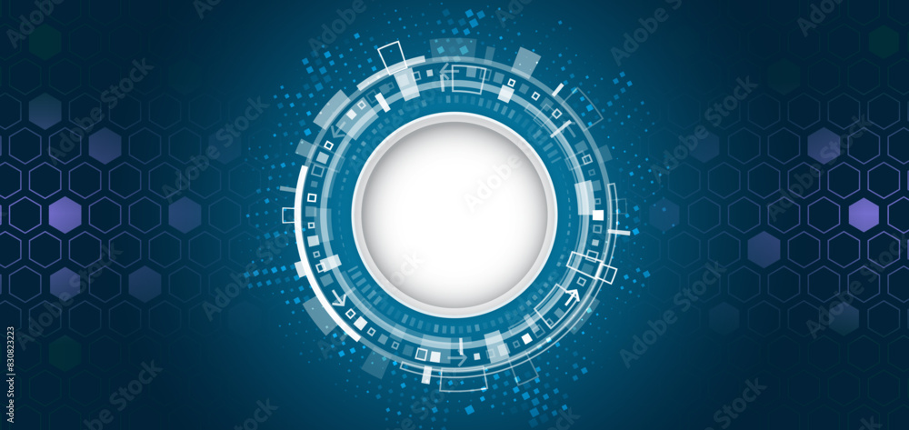 Aufkleber Abstract hexagons, futuristic concept. Data transfer and protection, internet communication on a blue background. High computer technology design. Modern science vector presentation.