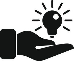 Flat design of a hand holding a lightbulb, symbolizing idea generation and innovation