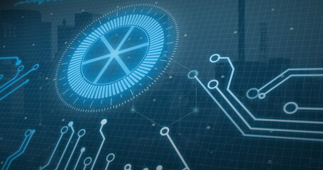 Image of scope scanning and data processing over circuit board