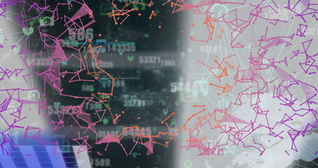 Image of data processing over globes with connections