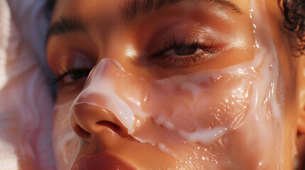 A woman with a white face mask on her face. The mask is covering her nose and mouth