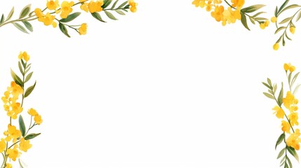 Beautiful floral frame with yellow flowers and green leaves, perfect for invitations, greeting cards, and seasonal designs.