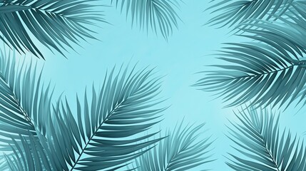 Obraz premium Tropical palm leaves on a light blue background, creating a fresh and serene summer vibe, perfect for design and decorative purposes.
