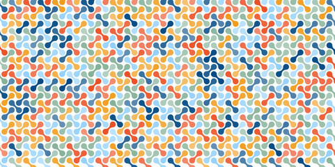 Metaball geometric seamless pattern. Abstract red, blue, yellow and green colored metaball design textured background. Vector illustration.