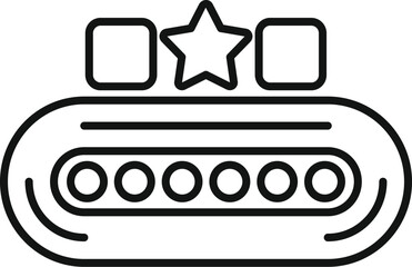 Black and white line art of a rating badge with a star and squares