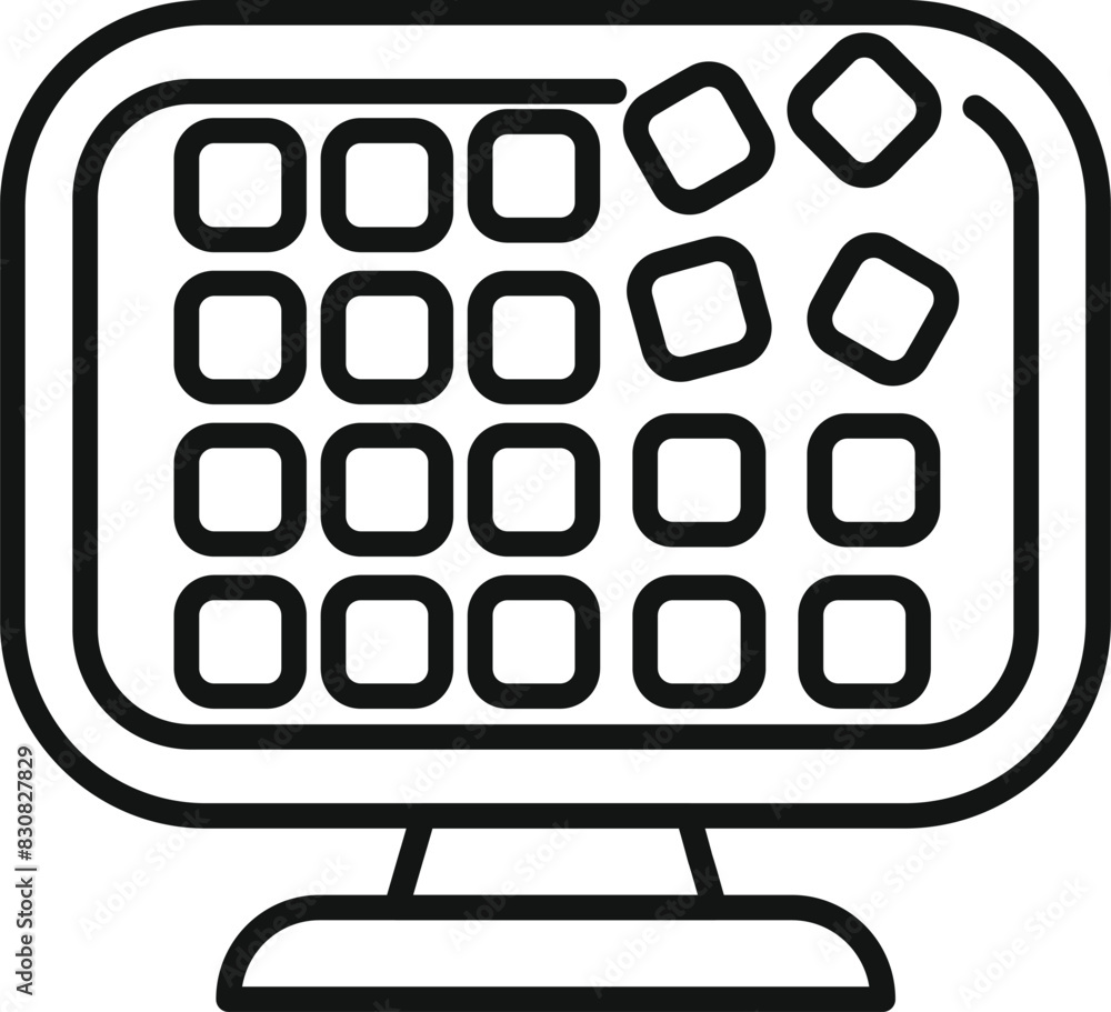 Poster black and white line art illustration of a computer monitor displaying geometric shapes