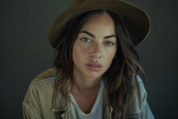 Head and shoulders portrait of beautiful young Latin woman, studio photo