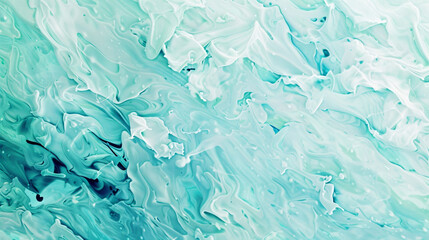 Mint green and icy blue abstract art with cool, fresh strokes,