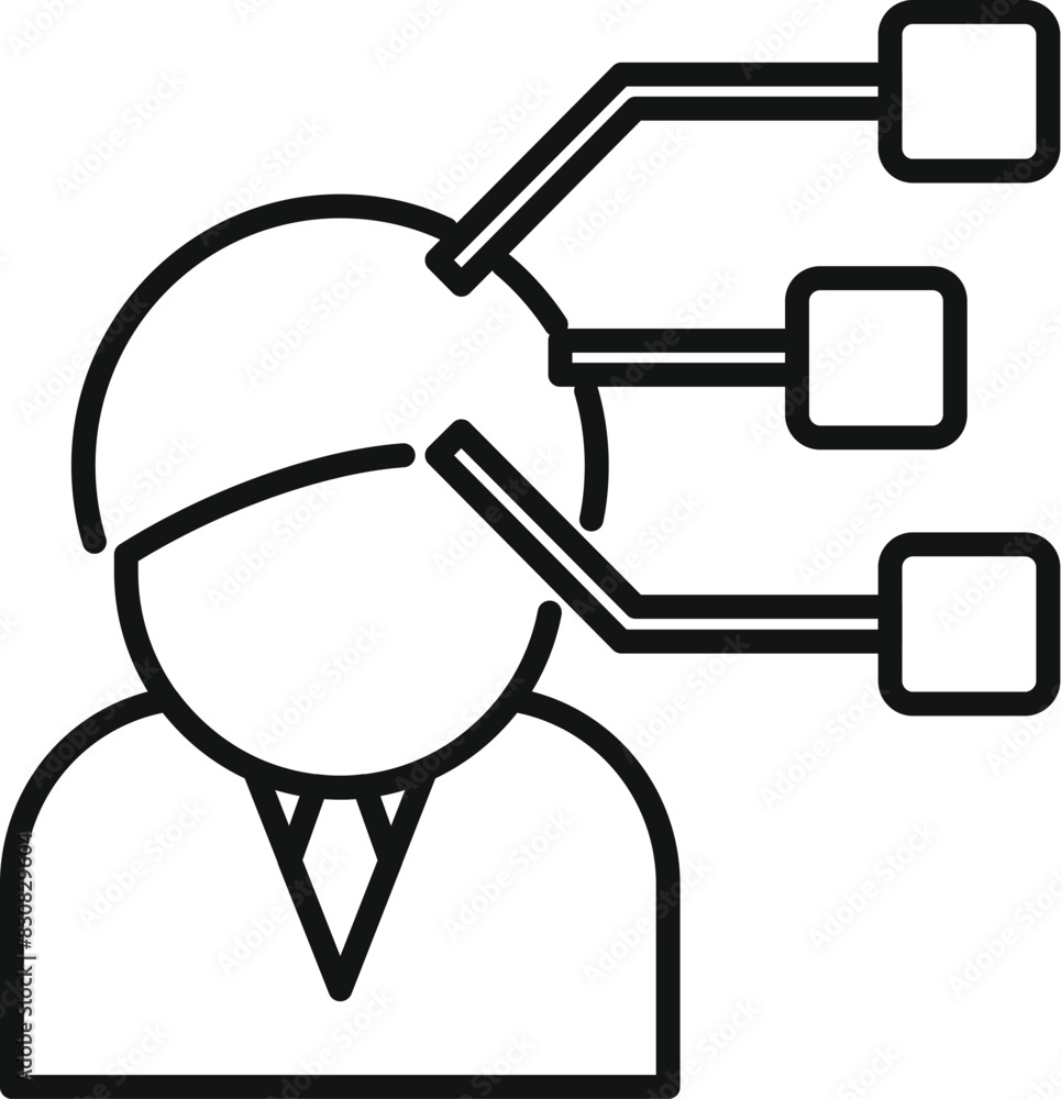 Poster vector icon featuring a person with a segmented pie chart for a brain, symbolizing analytics and str