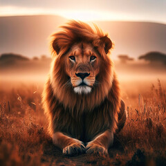 Obraz premium Lion in the African savannah, predatory lion